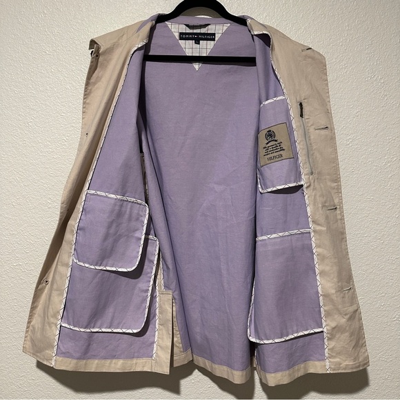 TOMMY HILFIGER Vintage 100% Cotton Business Man Trench Coat RARE Cream Tan Sz. L - Picture 5 of 11
